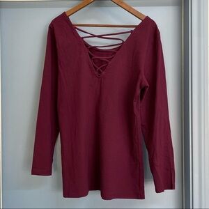 Torrid Maroon 3/4 Sleeve Top with Criss Cross Back Detail, 2X
